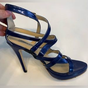 Jimmy CHOO - EU 37 metallic electric Blue 1” platform 4” spike heals
